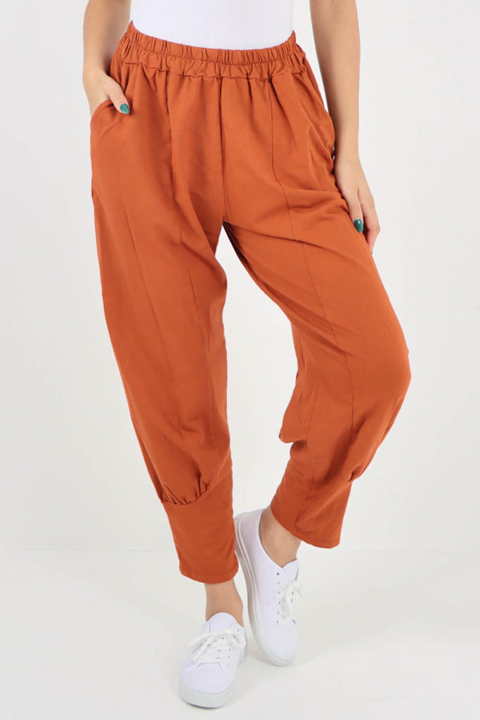 Orange-Plain Pannelled Pocket Trouser
