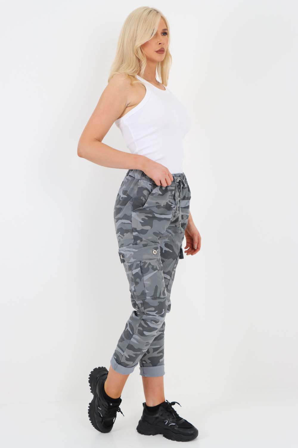Italian Drawstring Camo Side Pockets Cargo Trousers TIP TOP MODA