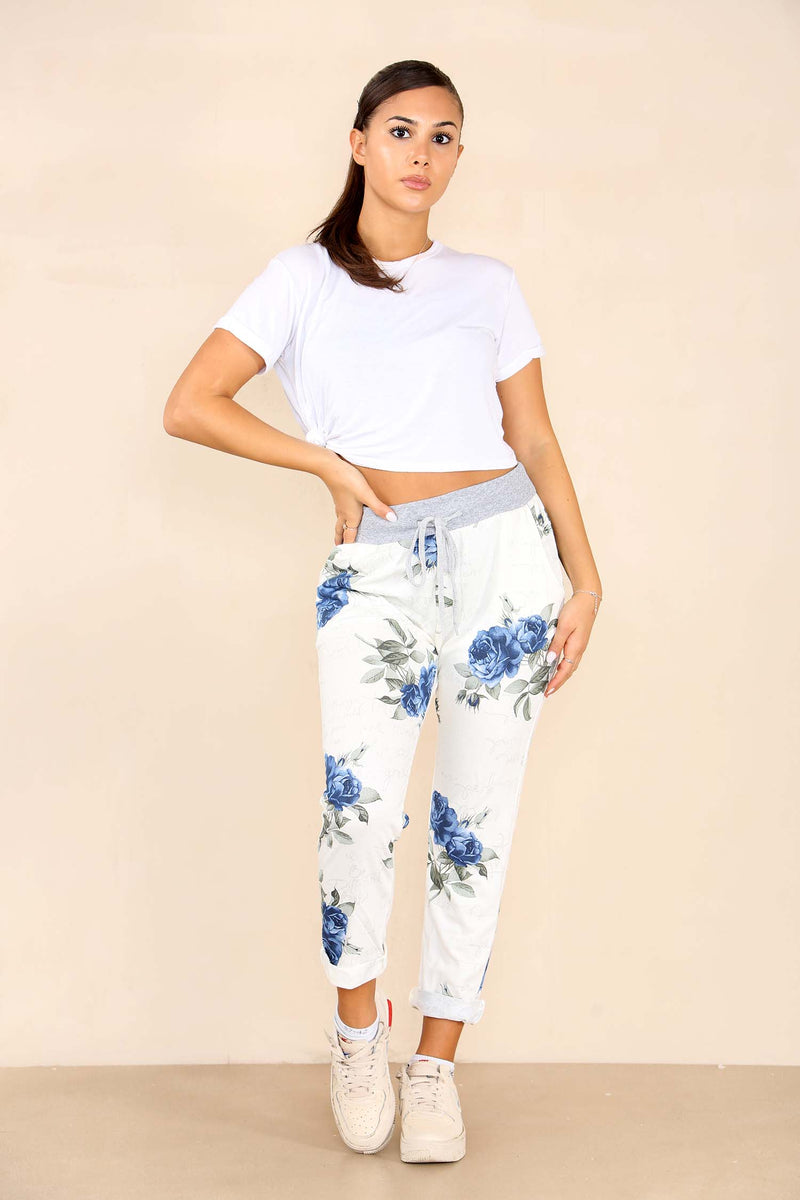 DESIGN - Pantaloni culotte plissé a fondo ampio con stampa floreale a base scura