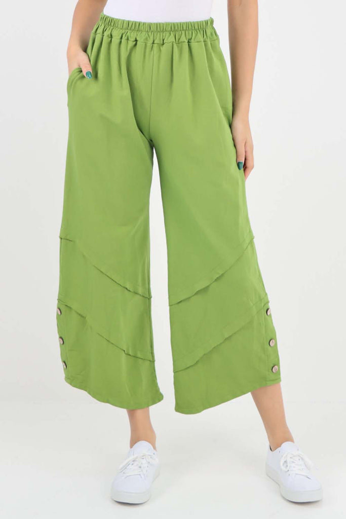 Mint Green- Plain Button Hem Pocket Trouser