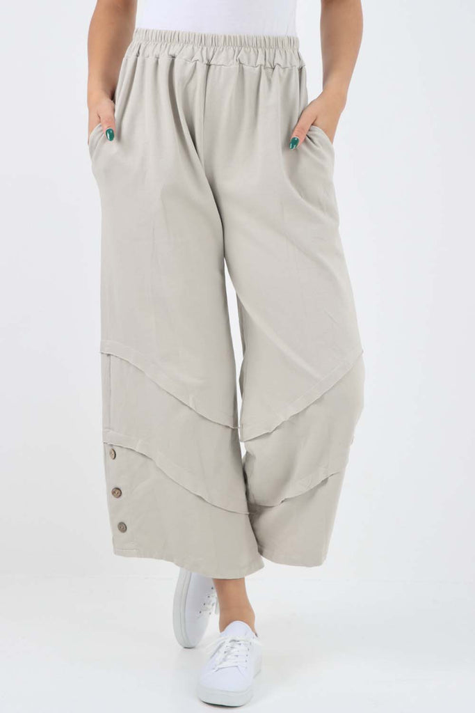 Nude- Plain Button Hem Pocket Trouser