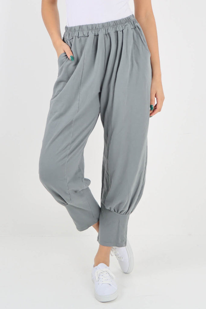 Grey-Plain Pannelled Pocket Trouser