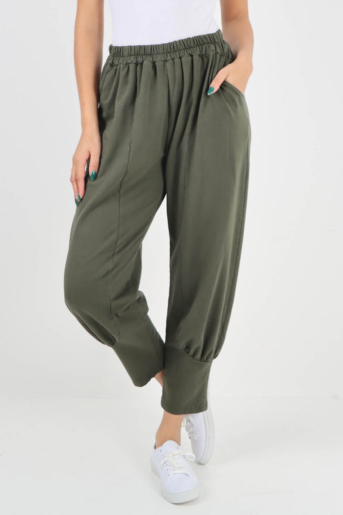 Khaki-Plain Pannelled Pocket Trouser