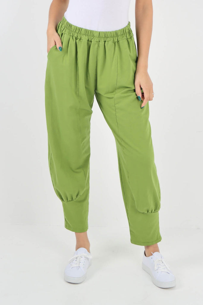 Mint Green-Plain Pannelled Pocket Trouser